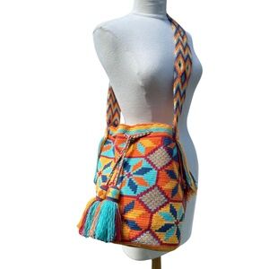 Woven Shoulder Bag, Ethnic Traditional Wayuu Mochila, Crochet